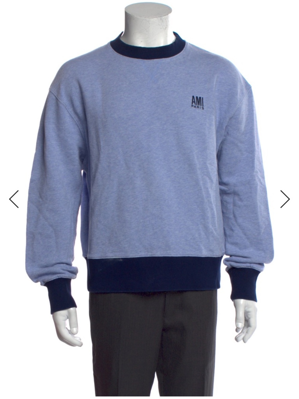 Ami Alexandre Mattiussi Light Blue Crewneck with Navy Trim